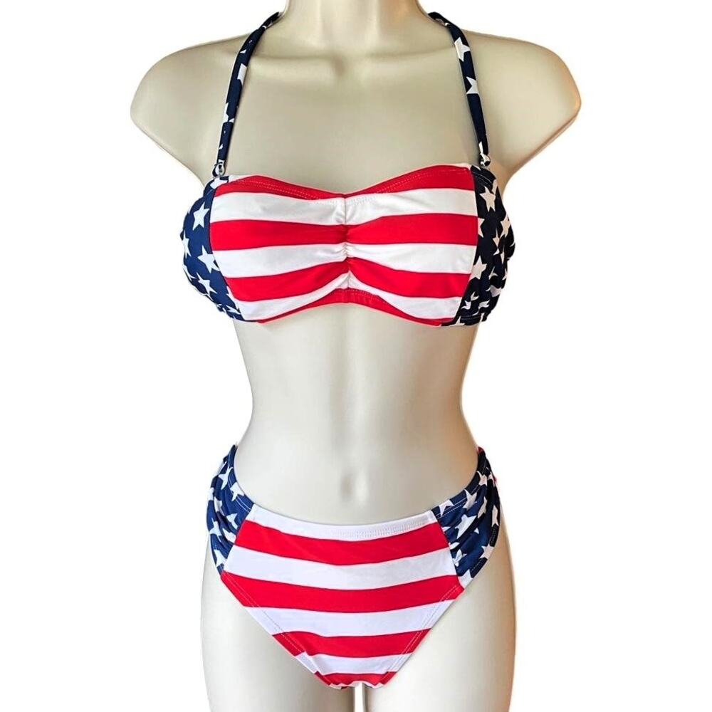 CATALINA 2 Piece American Flag Bikini Swimsuit Bathing Suit Women's Size MEDIUM